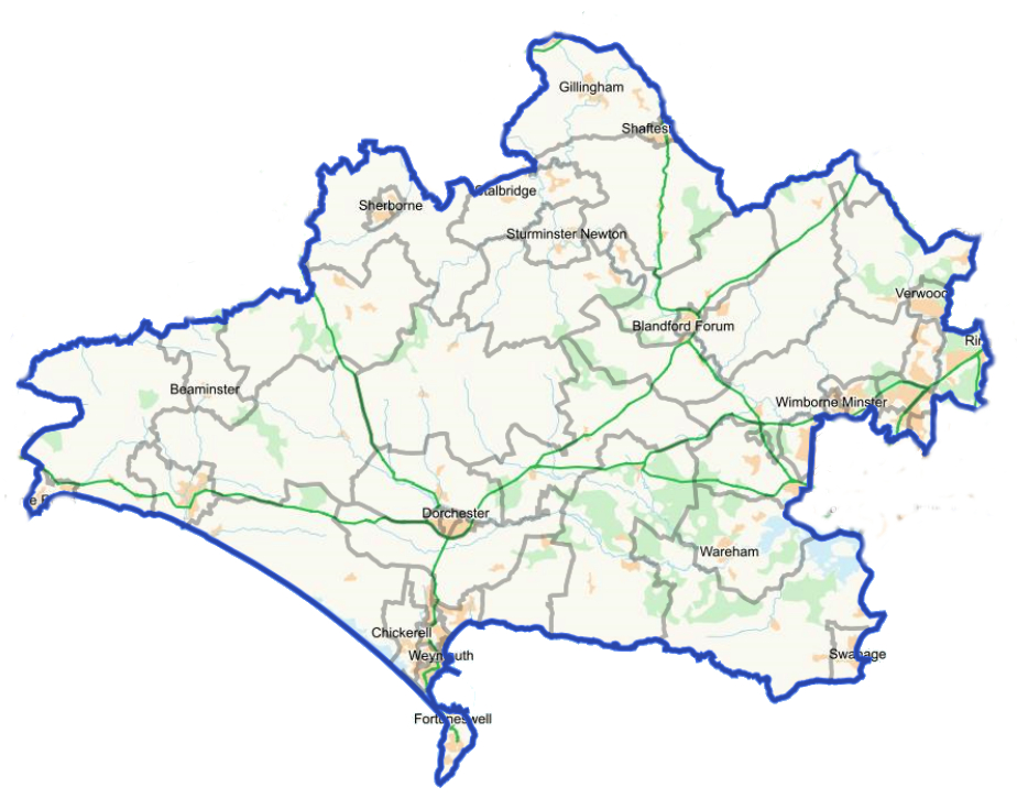 Map of Dorset which will be having local elections on May 2nd 2024