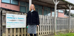 Belinda outside an old Sure Start centre